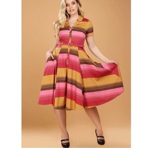 Collectif Vintage midi dress Caterina Sunset Stripes Swing womens size 6